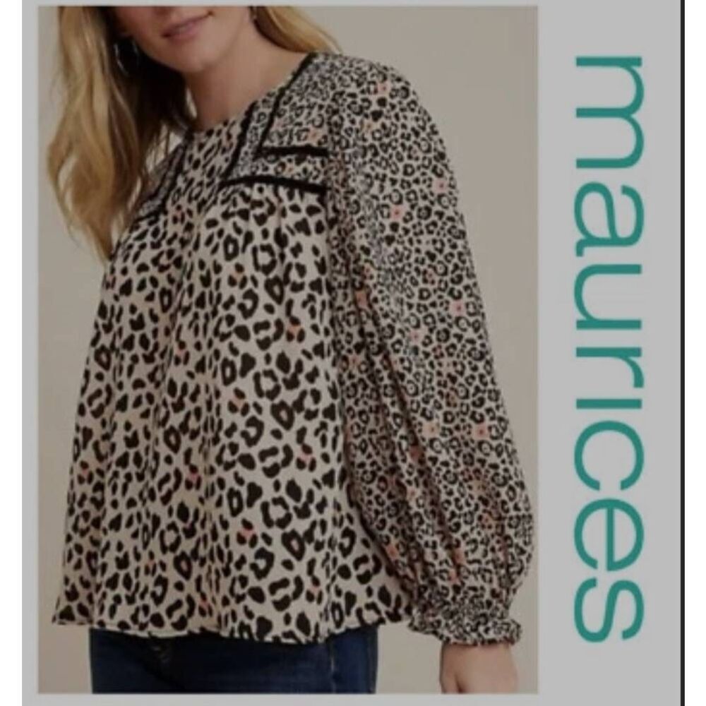 Maurices Cheetah Leopard Animal Print Long Sleeve Blouse Size 2X (R)
